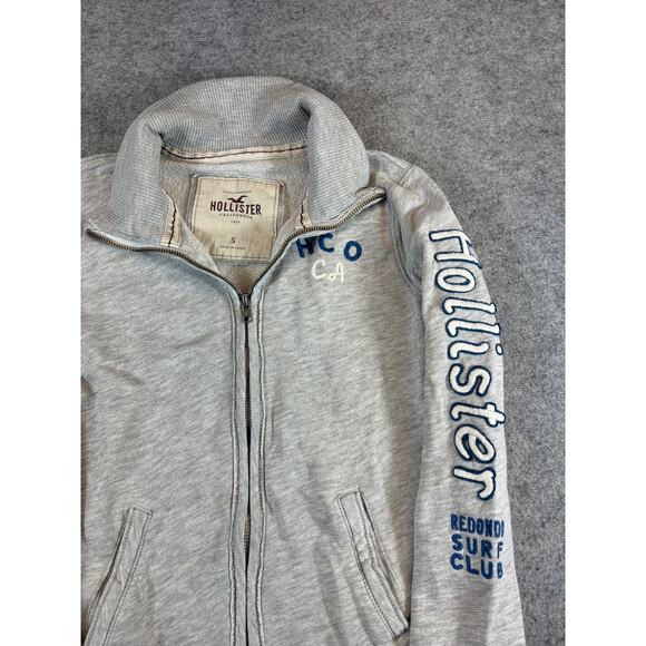 Hollister Full Zip Sweatshirt Womens Small Gray Redondi Surf Club Spellout Logo - Picture 2 of 6